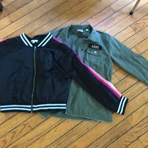 One black bomber jacket and one unique jacket